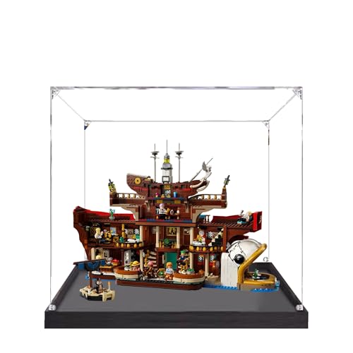 Acryl-Vitrine für Lego 75640 Barati Sea Restaurant Modell, 3 mm staubdichte Schaukasten, Vitrine kompatibel mit Lego 75640 (Modell nicht im Lieferumfang enthalten) (schwarzer Sockel, 2 mm) von QIXINDGYH
