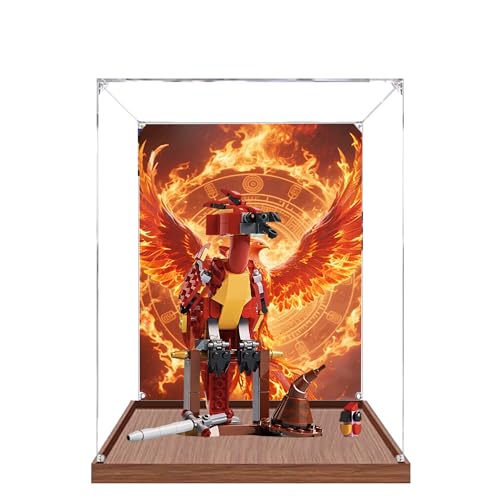 Acryl-Vitrine für Lego 76448 Dumbledores Phoenix-Modell, 3 mm staubdichte Schaukasten, Vitrine kompatibel mit Lego 76448 (Modell nicht im Lieferumfang enthalten) (Hintergrund Holzsockel A) von QIXINDGYH
