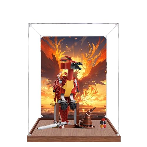 Acryl-Vitrine für Lego 76448 Dumbledores Phoenix-Modell, 3 mm staubdichte Schaukasten, Vitrine kompatibel mit Lego 76448 (Modell nicht im Lieferumfang enthalten) (Hintergrund Holzsockel B) von QIXINDGYH
