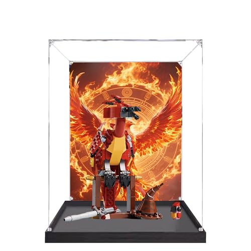 Acryl-Vitrine für Lego 76448 Dumbledores Phoenix-Modell, 3 mm staubdichte Schaukasten, Vitrine kompatibel mit Lego 76448 (Modell nicht im Lieferumfang enthalten) (Hintergrund schwarze Basis A) von QIXINDGYH