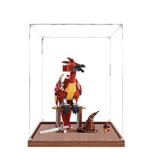 Acryl-Vitrine für Lego 76448 Dumbledores Phoenix-Modell, 3 mm staubdichte Schaukasten, Vitrine kompatibel mit Lego 76448 (Modell nicht im Lieferumfang enthalten) (Holzsockel 2 mm) von QIXINDGYH