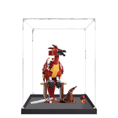 Acryl-Vitrine für Lego 76448 Dumbledores Phoenix-Modell, 3 mm staubdichte Schaukasten, Vitrine kompatibel mit Lego 76448 (Modell nicht im Lieferumfang enthalten) (schwarzer Sockel, 2 mm) von QIXINDGYH