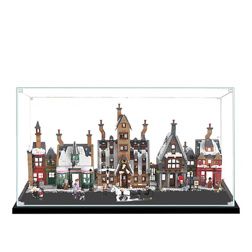 Acryl-Vitrine für Lego 76457 Hogsmeade Village Bauset, 3 mm staubdichte Schaubox, Vitrine kompatibel mit Lego 76457 (nur Gehäuse, kein Modell) (transparenter 3 mm schwarzer Sockel) von QIXINDGYH