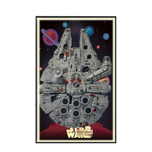 Display Wallboard für Lego 75192 Ultimate Millennium Falcon - Wandhalterung Display Ständer Kunst Wandhalterung Rahmen für Rennwagen Bauset, für Autoliebhaber - 50 x 80 cm (75192 USB LED Licht G) von QIXINDGYH