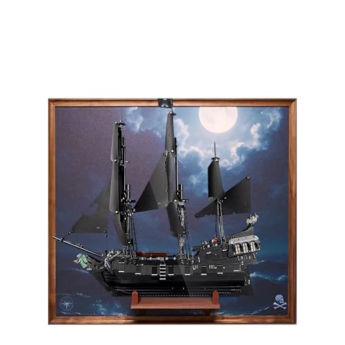 Display Wandboard für Lego 10365 Captain Jack's Black Pearl - Wandhalterung Display Ständer Kunst Wandhalterung Rahmen für Piratenschiff Bauset - 90 x 80 cm (A,Nussbaum Massivholz) von QIXINDGYH