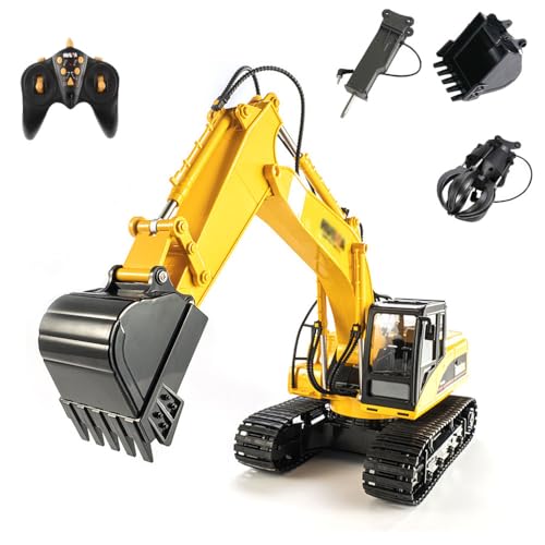 QIYHBVR 3-in-1-Fernbedienungsbagger-Spielzeug, RC-Bagger Im Maßstab 1/14, 16-Kanal-Upgrade, Voll Funktionsfähige Baufahrzeuge Mit Werkzeugbrecher Und Elektrischem Greifer von QIYHBVR