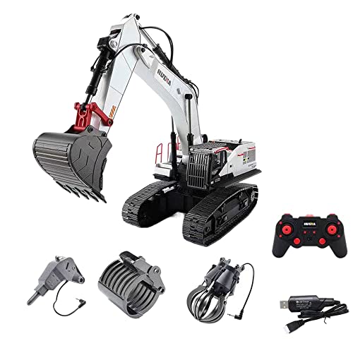 QIYHBVR 4-in-1-Bagger Mit Fernbedienung Und Greifbohrer, Metallschaufel, Voll Funktionsfähiger 22-Kanal-Bautraktor, 1/14-Bagger, Spielzeug-LKW, RC-Fahrzeuge von QIYHBVR