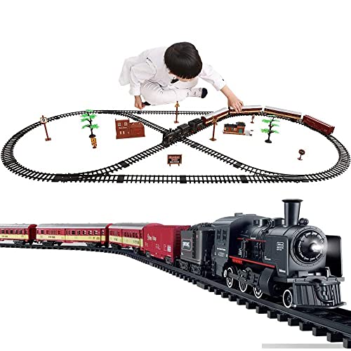QIYHBVR Elektrisches Klassisches Zugset Aus Metalllegierung Mit Dampflokomotive, Güterwagen Und Langer Strecke, Spielset Mit Rauch, Licht Und Geräuschen, Für Jungen Und Mädchen 3 4 5 6 7 Jahre QIYHBVR Elektrisches Klassisches Zugset Aus Metalllegierung Mit Dampflokomotive, Güterwagen Und Langer Strecke, Spielset Mit Rauch, Licht Und Geräuschen, Für Jungen Und Mädchen 3 4 5 6 7 Jahre von QIYHBVR