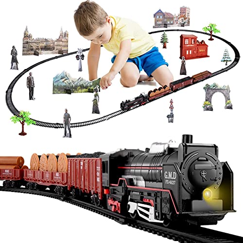 QIYHBVR Elektrisches Klassisches Zugset Aus Metalllegierung Mit Dampflokomotive, Güterwagen Und Langer Strecke, Spielset Mit Rauch, Licht Und Geräuschen, Für Jungen Und Mädchen 3 4 5 6 7 Jahre QIYHBVR Elektrisches Klassisches Zugset Aus Metalllegierung Mit Dampflokomotive, Güterwagen Und Langer Strecke, Spielset Mit Rauch, Licht Und Geräuschen, Für Jungen Und Mädchen 3 4 5 6 7 Jahre von QIYHBVR