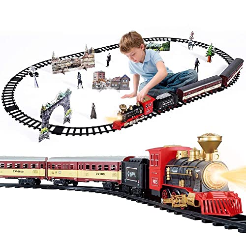 QIYHBVR Elektrisches Klassisches Zugset Aus Metalllegierung Mit Dampflokomotive, Güterwagen Und Langer Strecke, Spielset Mit Rauch, Licht Und Geräuschen, Für Jungen Und Mädchen 3 4 5 6 7 Jahre QIYHBVR Elektrisches Klassisches Zugset Aus Metalllegierung Mit Dampflokomotive, Güterwagen Und Langer Strecke, Spielset Mit Rauch, Licht Und Geräuschen, Für Jungen Und Mädchen 3 4 5 6 7 Jahre von QIYHBVR
