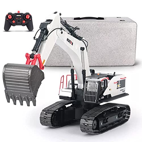 QIYHBVR Ferngesteuerter LKW RC Bagger Spielzeug 22 Kanal 4 In 1 Klauenbohrer Metallschaufel Echt Hydraulisch Elektrisches RC Baufahrzeug Mit Arbeitsbeleuchtung von QIYHBVR