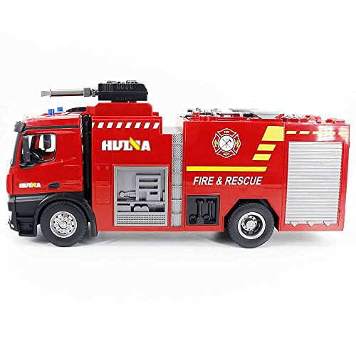 QIYHBVR Feuerwehrauto Im Maßstab 1:14 Mit Funktionierender Wassersprühstrahlpumpe, Leiterspielzeug, 22-Kanal-2,4-GHz-Fernbedienung, Blinkende LED-Leuchten, Die Sirenengeräusche von QIYHBVR