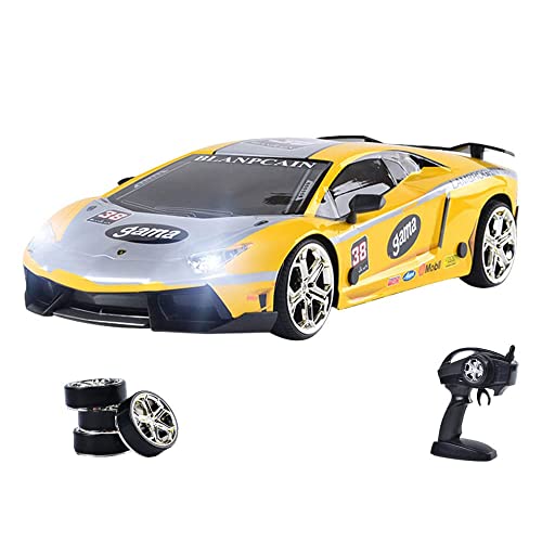 QIYHBVR GT RC Drift Cars 1:16 Ferngesteuertes Auto 35 Km/h Driftfahrzeug Mit LED-Licht ＆ 4 Stück Ersatzreifen 4WD Hochgeschwindigkeits-Sport-Rennwagen Geschenke Spielzeug Für Erwachsene Kinder von QIYHBVR