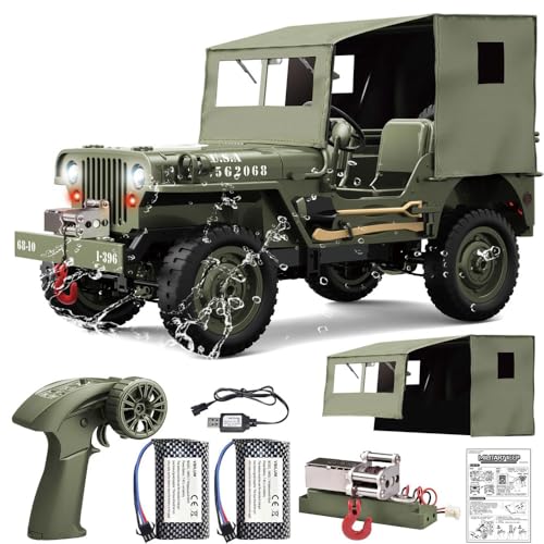 QIYHBVR RC Crawler, Maßstab 1/10, Hobby RC-Auto, Offroad, Militär-Geländewagen, 2,4 GHz Militär-LKW, 4WD RC Crawler Mit Licht, Plane, Metallschaft, 4x4 Geländewagen RTR RC-Auto, 2 Batterien QIYHBVR RC Crawler, Maßstab 1/10, Hobby RC-Auto, Offroad, Militär-Geländewagen, 2,4 GHz Militär-LKW, 4WD RC Crawler Mit Licht, Plane, Metallschaft, 4x4 Geländewagen RTR RC-Auto, 2 Batterien von QIYHBVR
