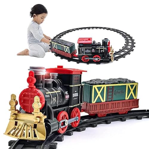QIYHBVR Zugset – Elektrisches Zugspielzeug Für Jungen Und Mädchen Mit Rauch, Licht Und Ton, Eisenbahnbausätze Mit Dampflokomotive, Güterwagen Und Gleisen, Kinder QIYHBVR Zugset – Elektrisches Zugspielzeug Für Jungen Und Mädchen Mit Rauch, Licht Und Ton, Eisenbahnbausätze Mit Dampflokomotive, Güterwagen Und Gleisen, Kinder von QIYHBVR