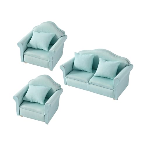 QIYUDUOLA 3-teiliges Miniatur-Wohnzimmer-Sofa-Set mit Wurfkissen für 1/12 Puppenhäuser, Möbelzubehör QIYUDUOLA 3-teiliges Miniatur-Wohnzimmer-Sofa-Set mit Wurfkissen für 1/12 Puppenhäuser, Möbelzubehör von QIYUDUOLA
