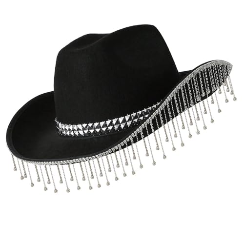 QIYUDUOLA Brauthut aus Kristall mit Schmuck, Cowgirl-Hut Panama für Junggesellinnenabschied, Club, Bühnenshow von QIYUDUOLA