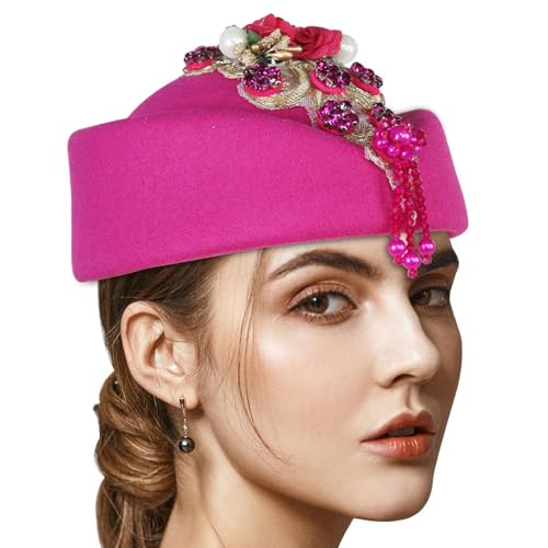QIYUDUOLA Fascinator mit Kristallblume, für Teaparty, Cocktail-Party, Damen, Flapper-Kostüm, Rollenspiel, Stewardess-Hut von QIYUDUOLA