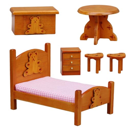 QIYUDUOLA Spielzeugfigur Modell Realistischer Betttisch Stuhl Bett für Schlafzimmer Supplies Puppenhäuser Dekorationen QIYUDUOLA Spielzeugfigur Modell Realistischer Betttisch Stuhl Bett für Schlafzimmer Supplies Puppenhäuser Dekorationen von QIYUDUOLA