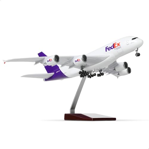 1/200 A380 für FedEx Modellflugzeug -Druckguss für Airbus A380 Modellflugzeug Kit mit Ständer (14 in-L) Pre-built Modellflugzeug für Erwachsene -Aviation Geschenke Tabletop Collection Anzeige von QIYUMOKE