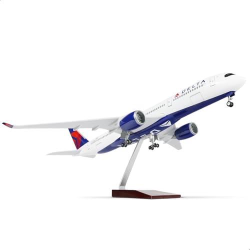 QIYUMOKE 1/144 Metallflugzeugmodell für Delta A350 für Airbus A350 Modellflugzeug mit Ständer (18 Zoll lang) Ausstellungsdekoration für Luftfahrtbegeisterte. von QIYUMOKE