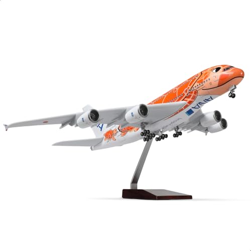 QIYUMOKE 1/160 A380 ANA Orange Schildkröte 18 Zoll großes Modelldruckguss für Airbus A380 Flugzeugmodellbausatz mit Ständer Sky Jumbo Airliner Modellflugzeug Display Sammlermodellbausatz als Geschenk von QIYUMOKE