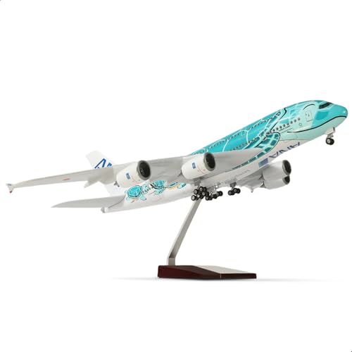 QIYUMOKE 1/160 ANA A380 Grün Schildkröte 18 Zoll großes Modelldruckguss für Airbus A380 Flugzeugmodellbausatz mit Ständer Sky Jumbo Airliner Modellflugzeug Display Sammlermodellbausatz als Geschenk von QIYUMOKE
