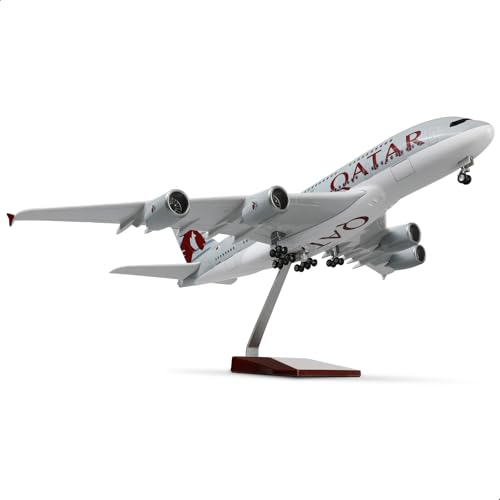 QIYUMOKE 1/160 Airbus A380 Qatar Airways 18 Zoll großes Modell-Druckguss-Flugzeug-Modellbausatz mit Ständer Sky Jumbo Airliner Modellflugzeug Display Sammlermodell-Bausatz als Geschenk von QIYUMOKE