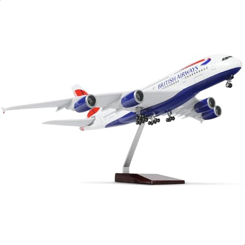 QIYUMOKE 1/160 British A380-Großflugzeugmodell -18 Zoll für Airbus A380-Druckguss Flugzeugmodell für Erwachsene Modellflugzeug mit Ständer für Luftfahrt-Enthusiasten Geschenke oder Dekorationen von QIYUMOKE