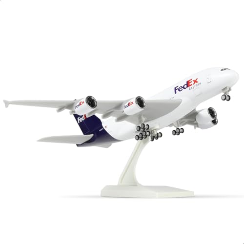 QIYUMOKE 1/240 A380 Modellflugzeug für FedEx für Airbus A380 Modellflugzeug mit Ständer (12 Zoll Länge) Vorgefertigter Modellbausatz für Erwachsene - Kreative Geschenke aus der Luftfah von QIYUMOKE
