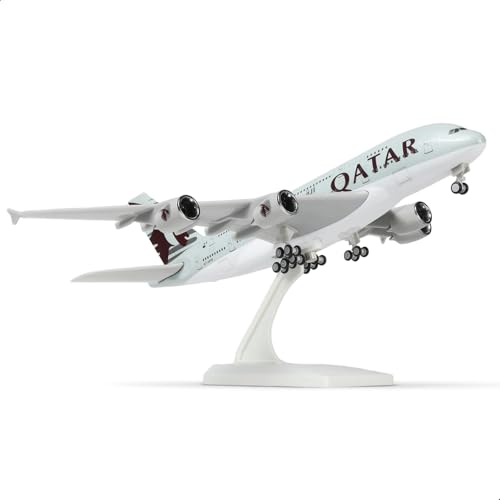 QIYUMOKE 1/240 A380 Modellflugzeug für Qatar für Airbus A380 Modellflugzeug mit Ständer (12 Zoll Länge) Vorgefertigter Modellbausatz für Erwachsene - Kreative Geschenke aus der Luftfah von QIYUMOKE