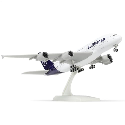 QIYUMOKE 1/240 Deutschland A380 Modellflugzeug für Lufthansa für Airbus A380 Modellflugzeug mit Ständer (12 Zoll Länge) Vorgefertigter Modellbausatz für Erwachsene - Kreative Geschenke aus der Luftfah von QIYUMOKE