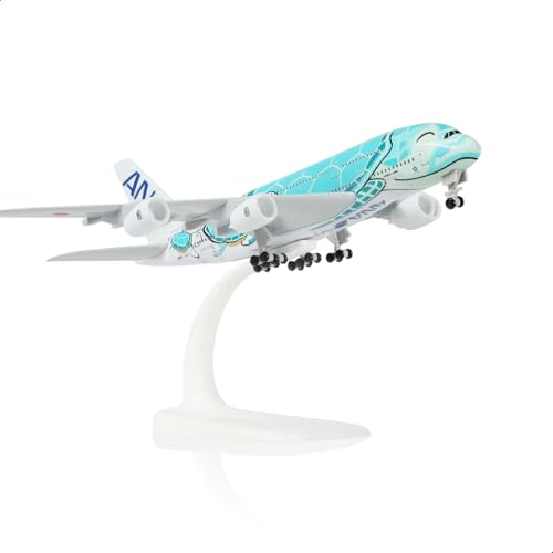 QIYUMOKE 1/300 A380 Flugzeugmodell aus Metalldruckguss für ANA Green Turtle Airlines JA382A Kai mit Ständer, Modellflugzeug, geeignet für Luftfahrtbegeisterte als Geschenk oder Ausstellungsdekoration von QIYUMOKE
