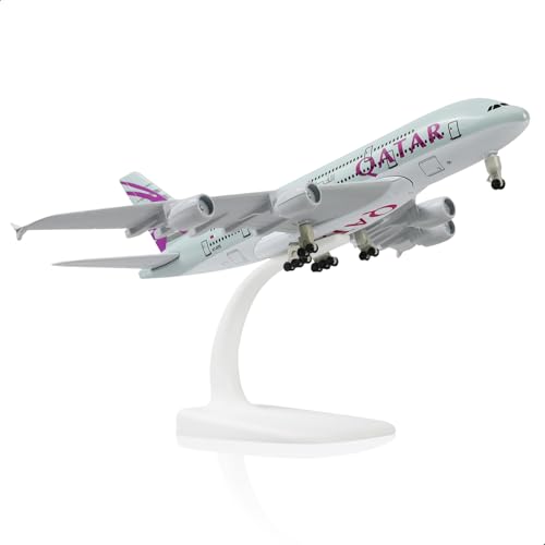 QIYUMOKE 1/300 A380 Metallflugzeugmodell für Qatar für Airbus A380 Modellflugzeug mit Ständer (7.5 Zoll lang) Ausstellungsdekoration für Luftfahrtbegeisterte. von QIYUMOKE
