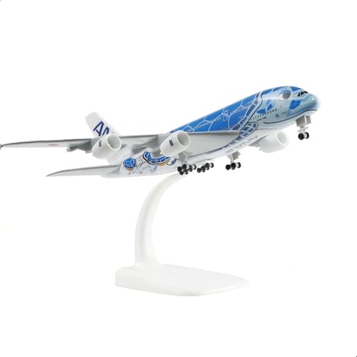 QIYUMOKE 1/300 ANA A380 Blue Turtle Design Metall-Druckguss-Flugzeugmodell, A380-Modellflugzeug (7 Zoll) mit Ausstellungsständer, kann als Flugzeuggeschenk oder -Sammlung verwendet Werden – JA383A von QIYUMOKE