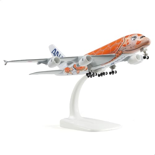 QIYUMOKE 1/300 ANA A380 Orange Turtle Design Metall-Druckguss-Flugzeugmodell A380-Modellflugzeug (7 Zoll) mit Ausstellungsständer, kann als Flugzeuggeschenk oder -Sammlung verwendet Werden – JA383A von QIYUMOKE