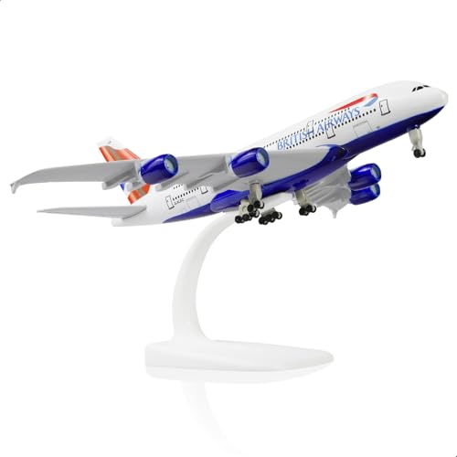 QIYUMOKE 1/300 Metallflugzeugmodell für British A380 für Airbus A380 Modellflugzeug mit Ständer (7.5 Zoll lang) Ausstellungsdekoration für Luftfahrtbegeisterte. von QIYUMOKE