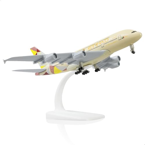 QIYUMOKE 1/300 Metallflugzeugmodell für Etihad A380 für Airbus A380 Modellflugzeug mit Ständer (7.5 Zoll lang) Ausstellungsdekoration für Luftfahrtbegeisterte. von QIYUMOKE