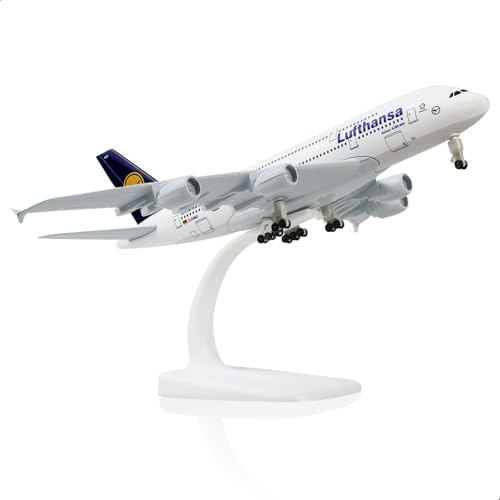 QIYUMOKE 1/300 Metallflugzeugmodell für Lufthansa A380 mit Ständer (7.5 Zoll), geeignet für Luftfahrtbegeisterte als Geschenk oder Ausstellungsdekoration von QIYUMOKE