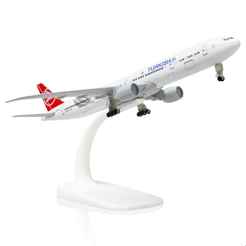 QIYUMOKE 1/300 Türkische Fluggesellschaften 777 Flugzeugmodell aus Druckgussmetall für Boeing 777 mit Ständer (7,5 Zoll lang), EIN tolles Geschenk oder Ausstellungsdekor für Luftfahrtenthusiasten. von QIYUMOKE