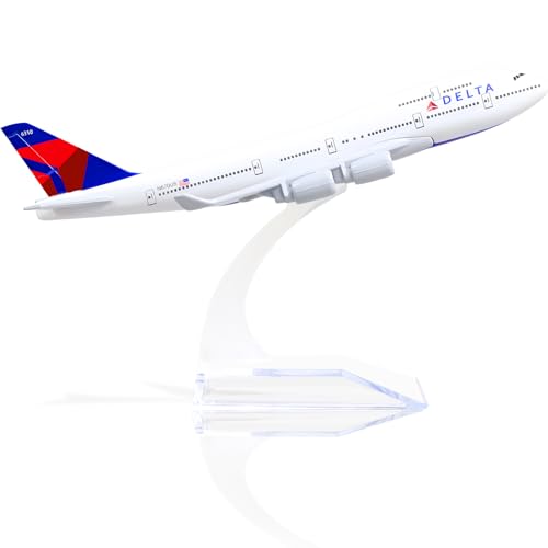 QIYUMOKE 1/400 747 Druckguss-Metallflugzeugmodell mit für Delta Airlines Ständer Airlines-Boeing 747 Modellflugzeug-Legierung Display-Sammelmodellbausatz für Luftfahrt-Enthusiasten als Geschenk von QIYUMOKE