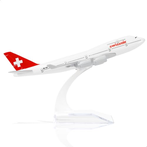 QIYUMOKE 1/400 747 Flugzeugmodell Metalldruckguss Flugzeugmodell für Swiss (6 Zoll L) mit Display-Flugzeugständer, Flugzeugmodellbausätze für Erwachsene Flugzeuge Luftfahrtgeschenkeodell von QIYUMOKE