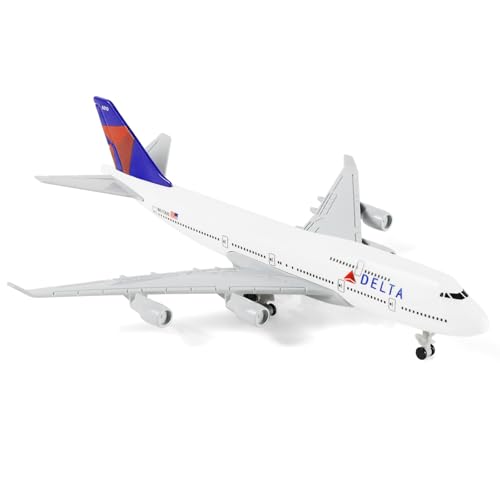 QIYUMOKE 1/400 747 Metallmodell für Delta Boeing747 mit Rädern (15.5 cm) geeignet für Luftfahrt-Enthusiasten zum Ausstellen, kann auch als Geschenk oder Dekoration verwendet Werden von QIYUMOKE