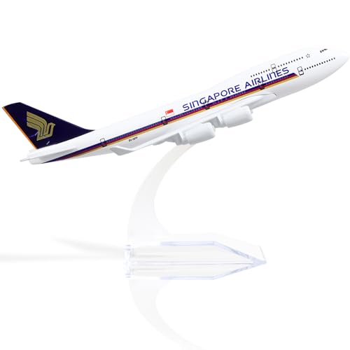 QIYUMOKE 1/400 Singapore 747 Flugzeugmodell aus Metalldruckguss für Boeing 747 mit Ständer, Luftfahrtmodell, Flugzeuglegierung, Display, Sammlermodellbausatz als Geschenk für Luftfahrtbegeisterte von QIYUMOKE