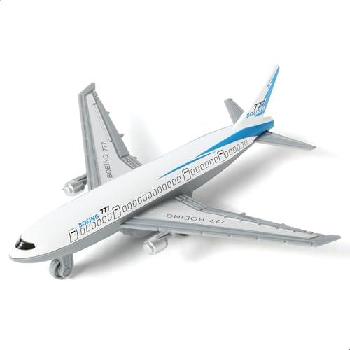 QIYUMOKE 1/400 777 Flugzeug-Spielzeug mit Rückzugfunktion für Jungen, Boeing 777 Flugzeugmodell aus weiß lackiertem Kunststoff (14 cm Länge) von QIYUMOKE