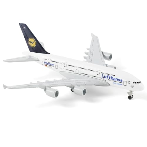 QIYUMOKE 1/400 A380 Metallmodell für Lufthansa Airbus A380 mit Rädern (15.5 cm) geeignet für Luftfahrt-Enthusiasten zum Ausstellen, kann auch als Geschenk oder Dekoration verwendet Werden von QIYUMOKE