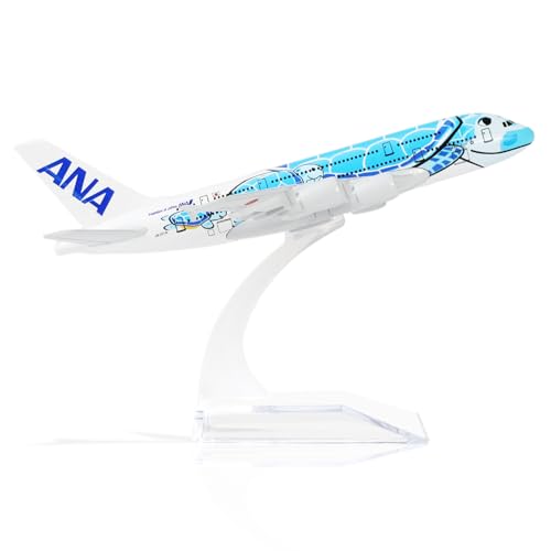 QIYUMOKE 1/400 ANA A380 Blue Turtle Design Metall-Druckguss-Flugzeugmodell, A380-Modellflugzeug (6 Zoll) mit Ausstellungsständer, kann als Flugzeuggeschenk oder -Sammlung verwendet Werden – JA383A von QIYUMOKE