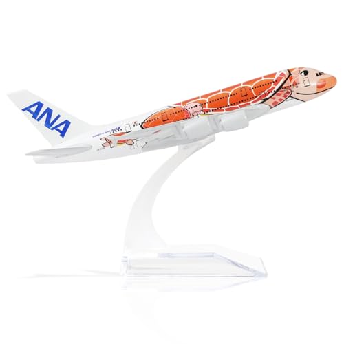 QIYUMOKE 1/400 ANA A380 Orange Turtle Design Metall-Druckguss-Flugzeugmodell, A380-Modellflugzeug (6 Zoll) mit Ausstellungsständer, kann als Flugzeuggeschenk oder -Sammlung verwendet Werden – JA383A von QIYUMOKE
