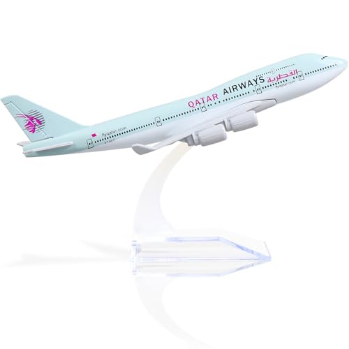 QIYUMOKE 1/400 Flugzeugmodell für Boeing 747 Qatar Airways aus Druckgussmetall mit Ständer, Airline-Modell, Legierung, Display, Sammlerstück, Modellbausatz für Luftfahrt-Enthusiasten Geschenk von QIYUMOKE