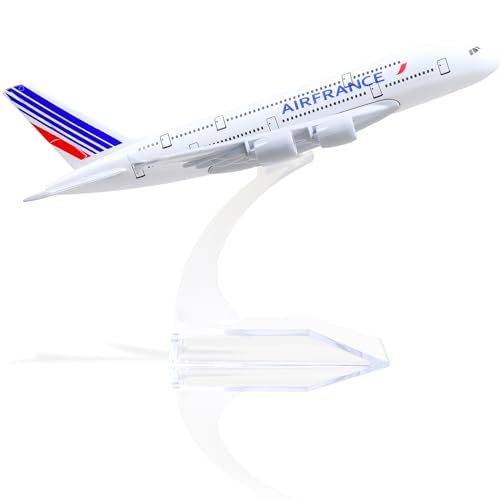 QIYUMOKE 1/400 Metallflugzeugmodell für Air France A380 für Airbus A380 Modellflugzeug mit Ständer (6 Zoll lang) Ausstellungsdekoration für Luftfahrtbegeisterte. von QIYUMOKE